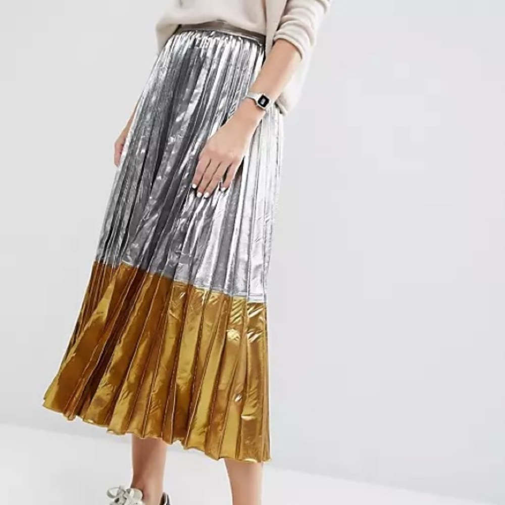 [ISO] ASOS Pleated Midi Skirt in Metallic with Contrast Hem